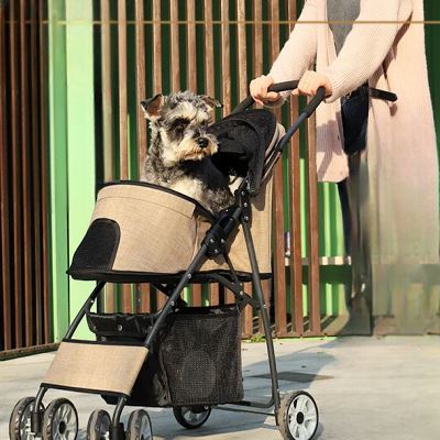 Poussette pour chien pliable PetStroller™ beige – pratique et légère
