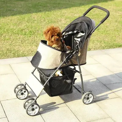 Poussette pour chien pliable PetStroller™ beige – pratique et légère
