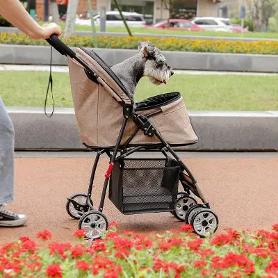 Poussette pour chien pliable PetStroller™ beige – pratique et légère