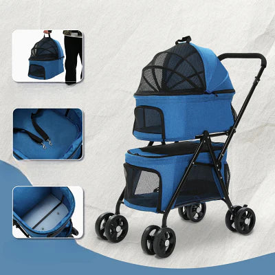 Poussette pour chien PetStroller™ bleue – robuste et sécurisée pour petits chiens