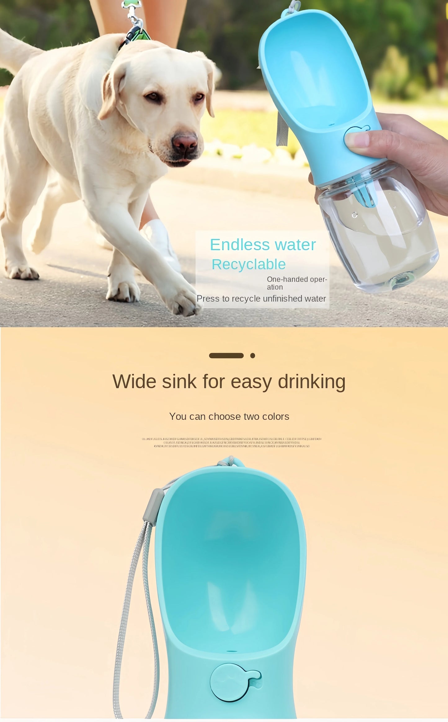 Portable water bottle for dogs and cats