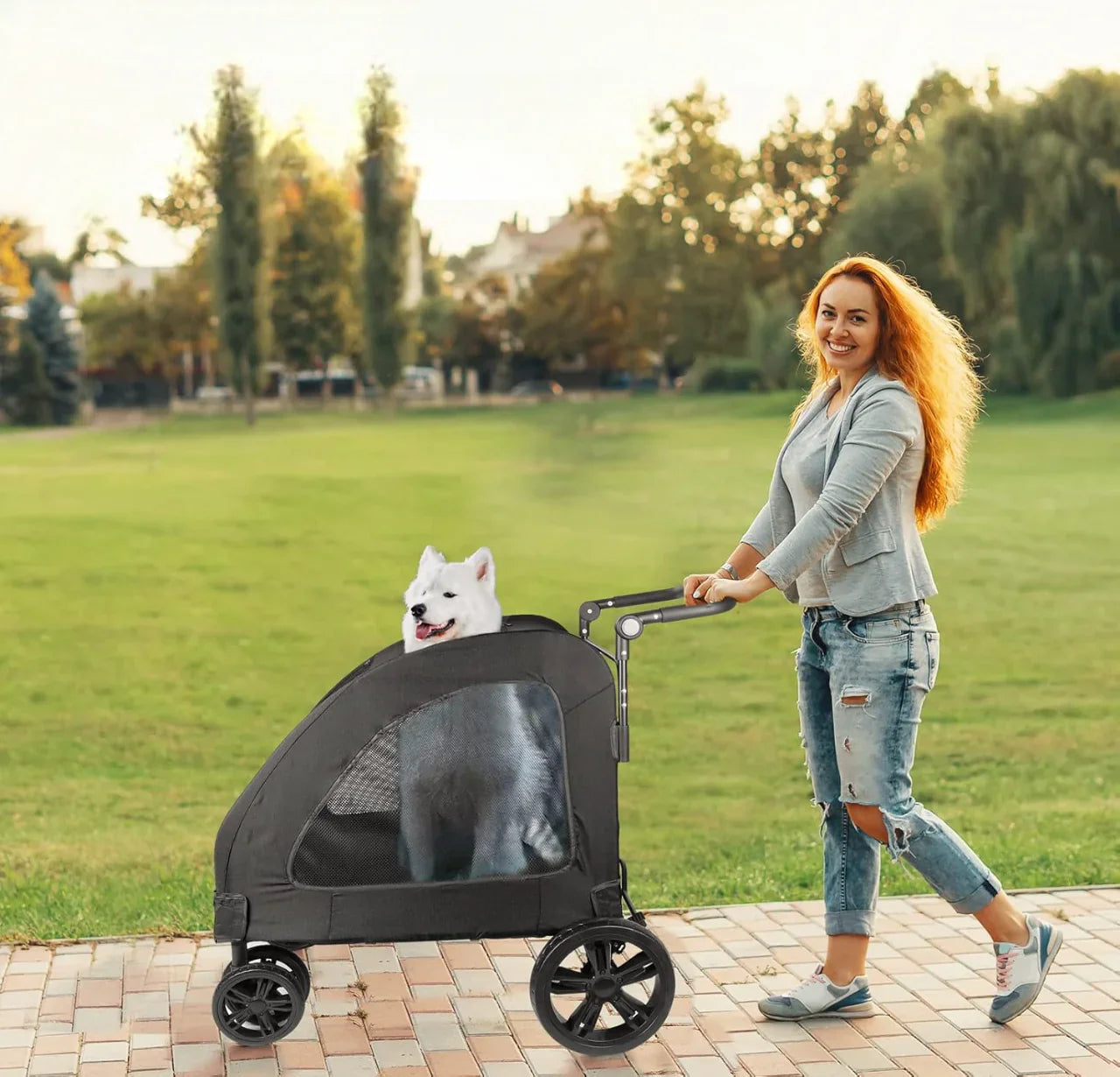 Poussette pour chien StrollyPet™ noire – grande stabilité et design moderne